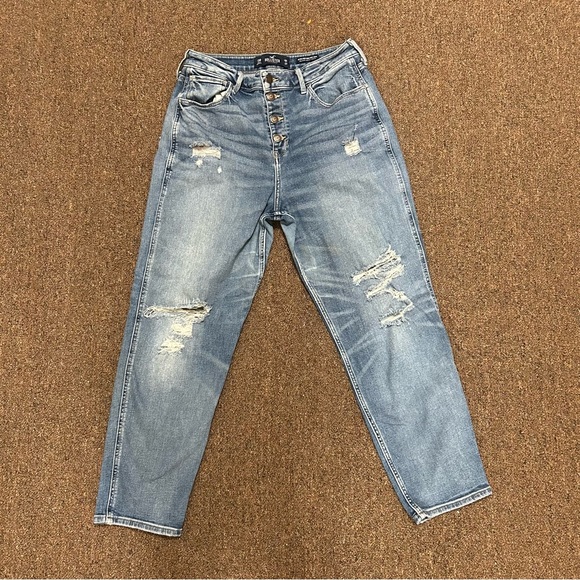 Hollister Ultra High Rise Mom Jeans Women Juniors Size 13R Button Fly Distressed - Picture 1 of 5